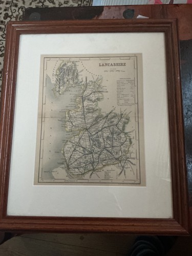 Antique map lancashire c1850 - antique,