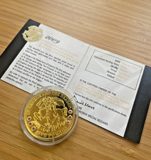 Proof 2009 St George & The Dragon £5 silver coin, gold plated, 6 inset rubies