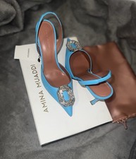 Amina Muaddi Camelia Sling Heels in Turquoise, UK5.5/38.5