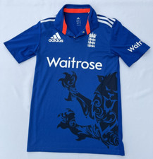 England 2016 Cricket Shirt Adidas Short Sleeve Blue Mens 32/34 XS