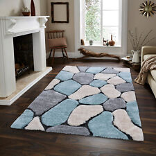 Large Living Room Rugs 3D Modern Navy Blue Grey Living Room Bedside Shaggy Rugs