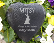 Memorial Plaque For Pet Rabbit, Bunny, Personalised Heart Shaped Memorial Slate.