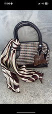 Brown checked small handbag with scarf tie and butterfly torch keyring