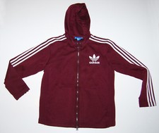 adidas Originals Mens Medium Burgundy Hooded Full Zip Track Top Jacket Trefoil