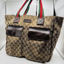 Gucci Old Sherry Line Handbag GG Canvas Leather Brown Beige Vintage Authentic