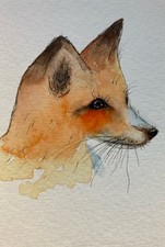 Original Watercolour Line And Wash Abstract Fox Painting ACEO
