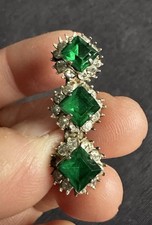 Antique Sterling Silver Mark Emerald Paste Cluster Bar Brooch