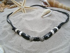5 PACK SURFER NECKLACES BEACH TRIBAL ETHNIC BEADS BLACK WHITE BRAND NEW/ n200set