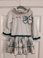 Foque Girls Cream, Green Winter Dress Age 3,in Good Condition