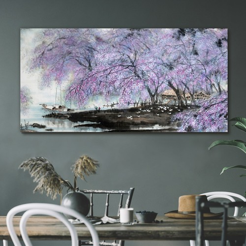 Painting asian trees flowers - painting,