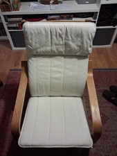 IKEA Poäng Armchair Birch Veneer White Cushion in Excellent Condition