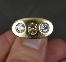 Heavy Natural 1.50ct Diamond 9ct Yellow Gold Gypsy Trilogy Ring