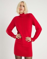 River Island Womens Mini Jumper Dress Red Cosy High Neck Long Sleeve Seam Detail