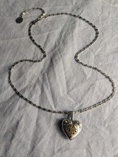 Alexander McQueen Silver and Gold Heart Shaped Locket Pendant Chain Necklace