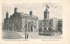 BRIERFIELD, TOWN HALL AND FIRE STATION,  1903 LANCASHIRE POSTCARD (6079/25 /W7)