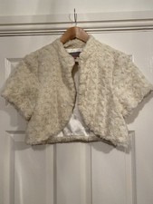 John Lewis Faux Fur Cream Beige Bolero Jacket L 12 Lined Short Sleeves