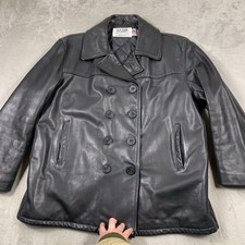 Schott Leather Coat 46 Black Navel US Navy 740N Pea Sail NYC USA Army Military