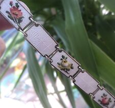 Vintage Norwegian Stg Silver & Floral Enamel Bracelet - Edvin Kristiansen Norway