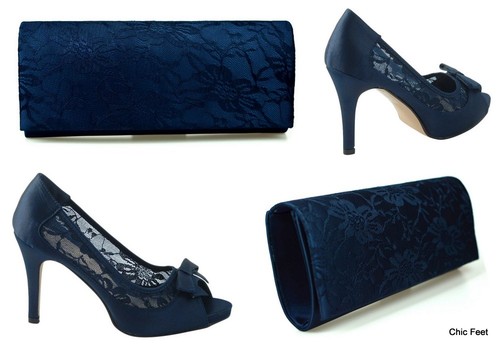Womens navy blue lace - blue, bow