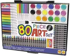 80 Piece Children's Art Set & Gift Case Paints Crayons Pastels Pens Grafix Kids
