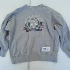 RUSSELL ATHLETIC Sweatshirt Large Grey Mens Long Sleeve Round Neck Graphic Print