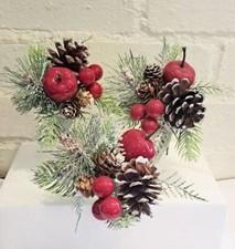 Red Berry Apple Pine Cones Foliage Pick x 3 - 20cm Christmas Decoration 