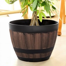 4PCS Plastic Barrel Plant Pot Outdoor Garden Flower Round Whiskey Barrel Planter