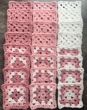 New 24 x Rose, Pink, White Handmade Crochet Granny Squares pink shades.