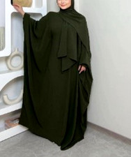 WOMEN PLUS SIZE KAFTAN KHAKI DARK GREEN JILBAB KAFTAN WITH SCARF ( SIZE M )