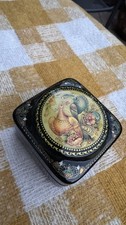 Vintage Russian Tsar Lacquer palekh Box Hand Painted 7x7cm Folk Art papier mache