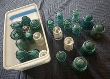 Lot Of 23 Antique Blue And Clear Telephone Pole Electrical Insulators 