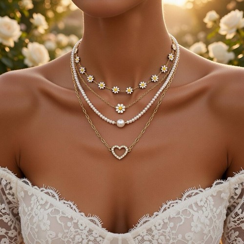 Layered gold tone cable chain - gold,