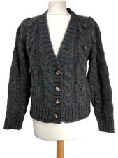 White Stuff Women’s Cable Knit Cardigan Grey Wool Blend Size UK 10
