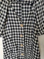 Zara Black And White Gingham Print Puff Sleeve Dress Size Medium