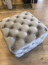 Grey Velvet Buttoned Footstool