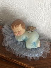 Vintage Angel Baby Boy Cake Topper Christening Gender Reveal New Baby