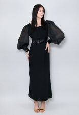 70's Vintage Black Bell Long Sleeve Sheer Sequin Ladies Maxi Dress