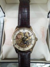 ROTARY MENS GOLD PLATED MECHANICAL SKELETON DIAL BROWN LHR STRAP WATCH GS3252003