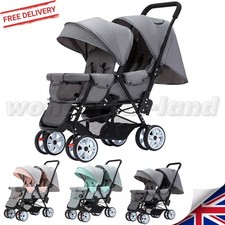 Baby Pushchairs Double Seat Safety Belt Adjustable Backrest Buggy Prams Stroller