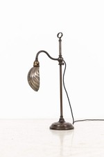 Early 20th Century Antique Brass Table Desk Lamp with Clam Shell Shade