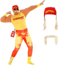 Hulk Hogan Costume Adult WWE Wrestling Legend Yellow Red Outfit Size Large