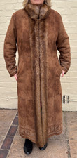 Ladies faux Sheepskin full length coat size 16 with synthetic fur collar