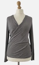 LK BENNETT Womens Moya Top Sloan Blue Cream Stripe Faux Wrap Jersey Sz  M (Flaw)