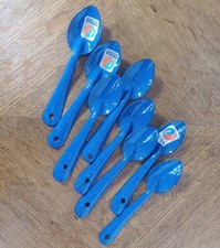 Vintage Retro 8 Small Spoons Blue  15cm Enamel Enamelware