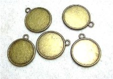 5 bronze Tone double sided Cabochon setting frames round pendants 22 mm pictures