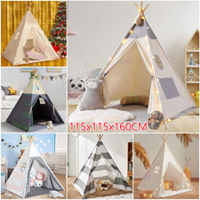 160CM Large Canvas Kids Teepee Star Wood Indian Tent Child Play House In/Outdoor