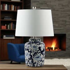 Floral Ceramic Table Lamp with Shade 56 cm Large & Oriental Pattern Design