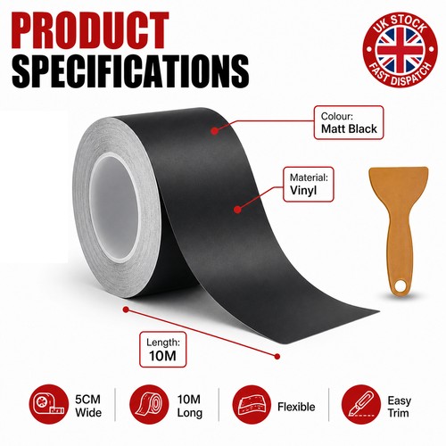 Gloss black 10cmx10m car vinyl - black,