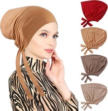 4Pcs Underscarf Muslim Inner Hijab Hat Beanie Bonnet Lace Up Headscarf Ninja Cap
