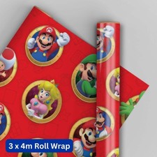 Super Mario Wrapping Paper 12m Total Length 3 rolls of 4m Gift Wrap FSC Approved